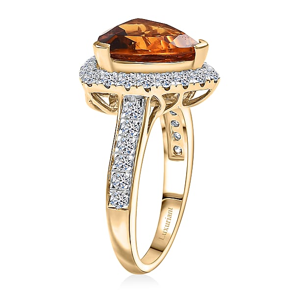 AA LAGOAO Mandarin Citrine And Luxuriant Lab Grown Diamond G-H SI 4.74 Ctw Ring In 10K Yellow Gold