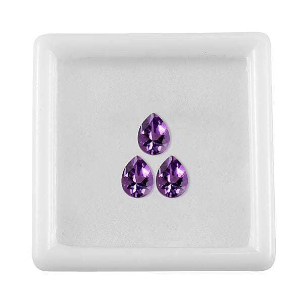 AA Rose De France Amethyst Set Of 3 (Pear 8x6 Mm) 2.71 Ctw Loose Gemstone