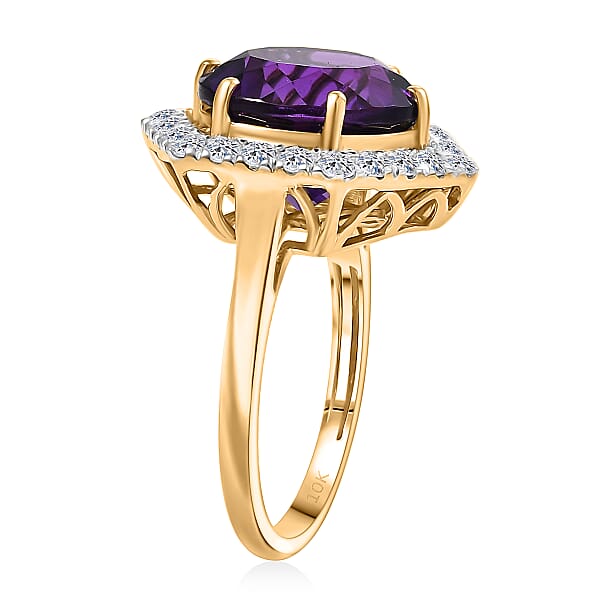 AAA Amethyst And G-H SI Luxuriant Lab Grown Diamond 7.14 Ctw Ring In 10K Yellow Gold