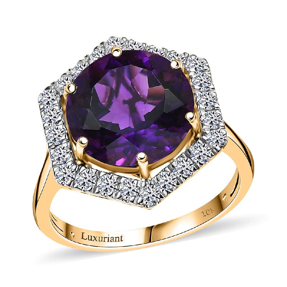 AAA Amethyst and G-H SI Luxuriant Lab Grown Diamond 7.14 ctw Ring in 10K Yellow Gold