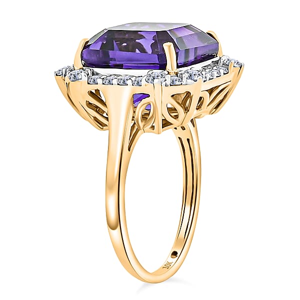 AAA Asscher Cut Brejinho Amethyst And G-H SI Luxuriant Lab Grown Diamond 8.81 Ctw Ring In 10K Yellow Gold