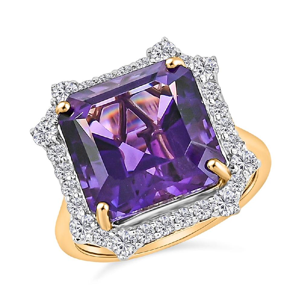 AAA Asscher Cut Brejinho Amethyst and G-H SI Luxuriant Lab Grown Diamond 8.81 ctw Ring in 10K Yellow Gold