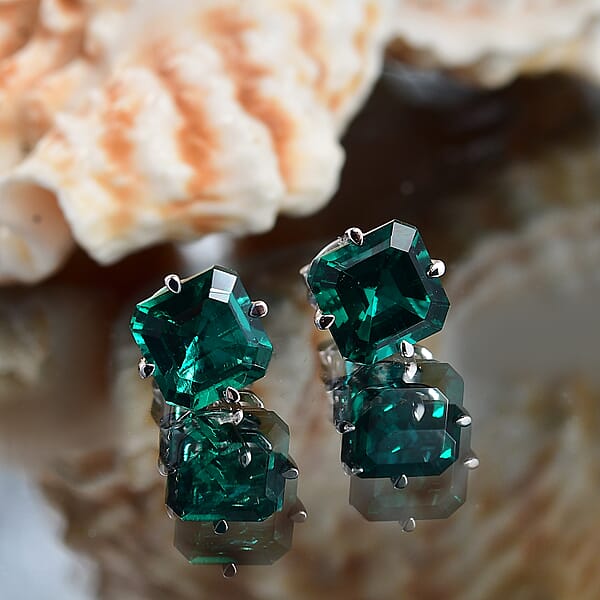AAA Asscher Cut Luxuriant Lab Grown Emerald 1.80 Ctw Solitaire Stud Earrings In 10K White Gold (Del. In 10-12 Days)
