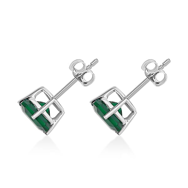 AAA Asscher Cut Luxuriant Lab Grown Emerald 1.80 Ctw Solitaire Stud Earrings In 10K White Gold (Del. In 10-12 Days)