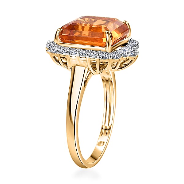 AAA Asscher Cut Santa Ana Madeira Citrine And G-H SI Luxuriant Lab Grown Diamond 8.45 Ctw Ring In 10K Yellow Gold