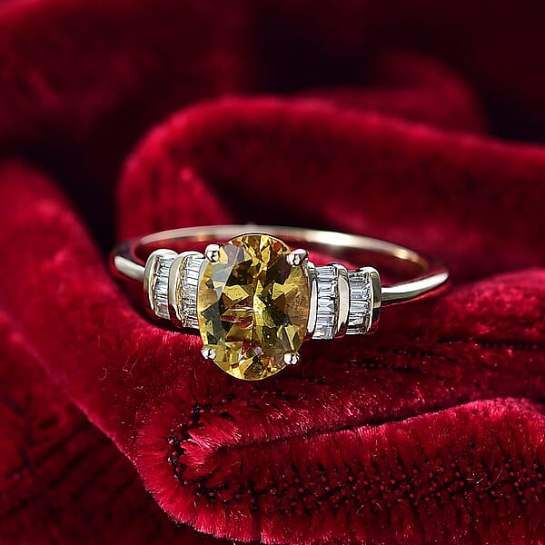 AAA Brazilian Heliodor And Luxuriant Lab Grown Diamond VS 1.80 Ctw Empire Gleam Ring In 10K Yellow Gold