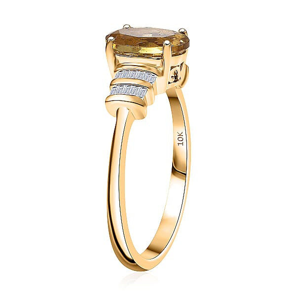 AAA Brazilian Heliodor And Luxuriant Lab Grown Diamond VS 1.80 Ctw Empire Gleam Ring In 10K Yellow Gold