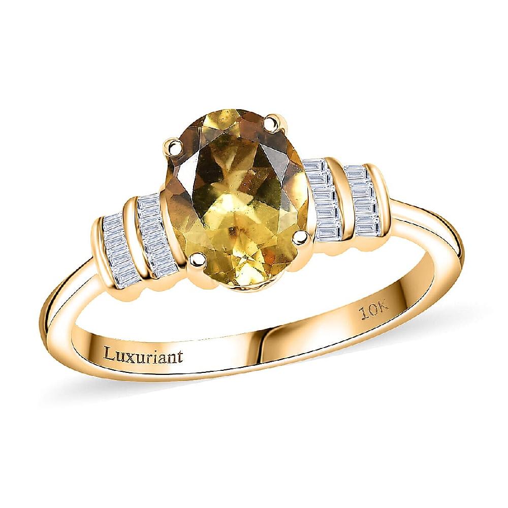 AAA Brazilian Heliodor and Luxuriant Lab Grown Diamond VS 1.80 ctw Empire Gleam Ring in 10K Yellow Gold