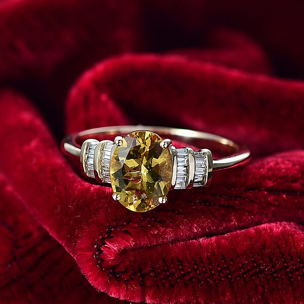 AAA Brazilian Heliodor And Luxuriant Lab Grown Diamond VS 1.80 Ctw Empire Gleam Ring In 10K Yellow Gold