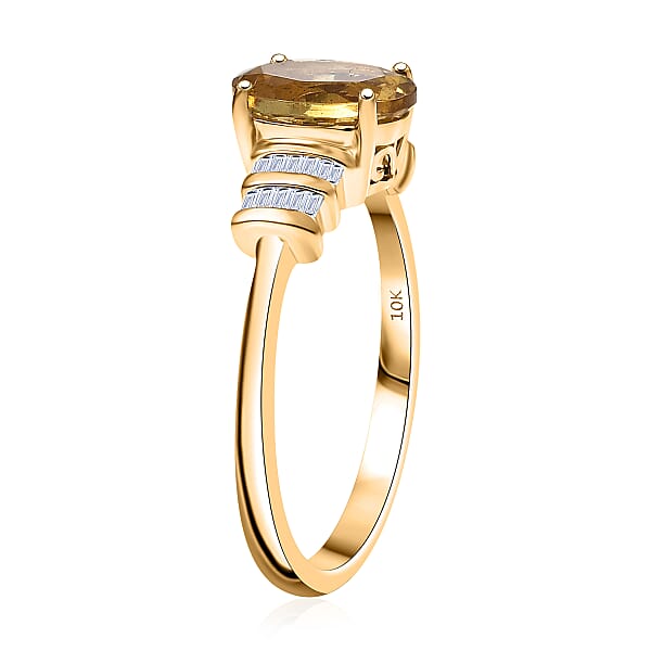 AAA Brazilian Heliodor And Luxuriant Lab Grown Diamond VS 1.80 Ctw Empire Gleam Ring In 10K Yellow Gold