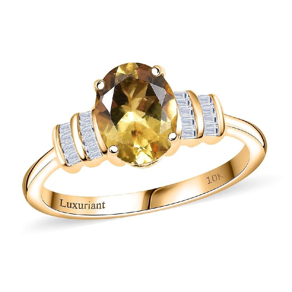 AAA Brazilian Heliodor and Luxuriant Lab Grown Diamond VS 1.80 ctw Empire Gleam Ring in 10K Yellow Gold