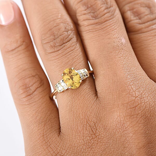 AAA Brazilian Heliodor And Luxuriant Lab Grown Diamond VS 1.80 Ctw Empire Gleam Ring In 10K Yellow Gold