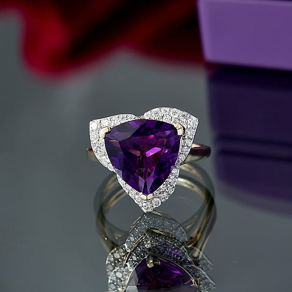 AAA Brejinho Amethyst And G-H SI Luxuriant Lab Grown Diamond 6.02 Ctw Ring In 10K Yellow Gold