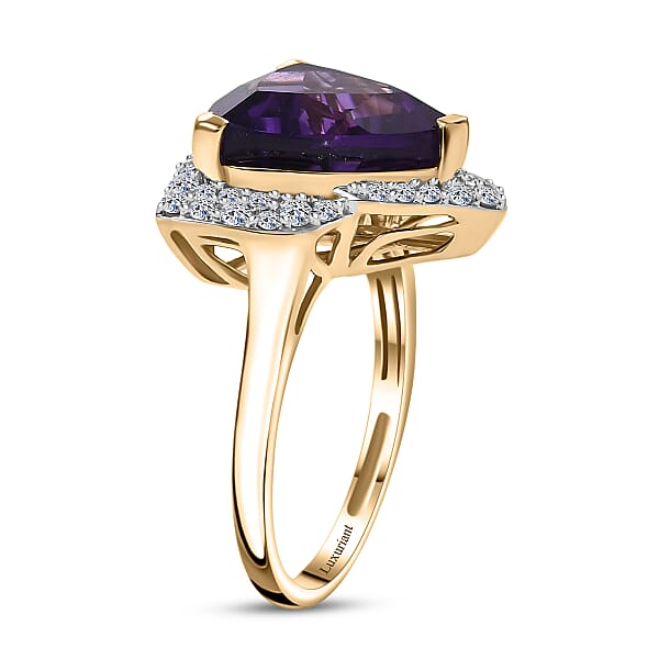 AAA Brejinho Amethyst And G-H SI Luxuriant Lab Grown Diamond 6.02 Ctw Ring In 10K Yellow Gold