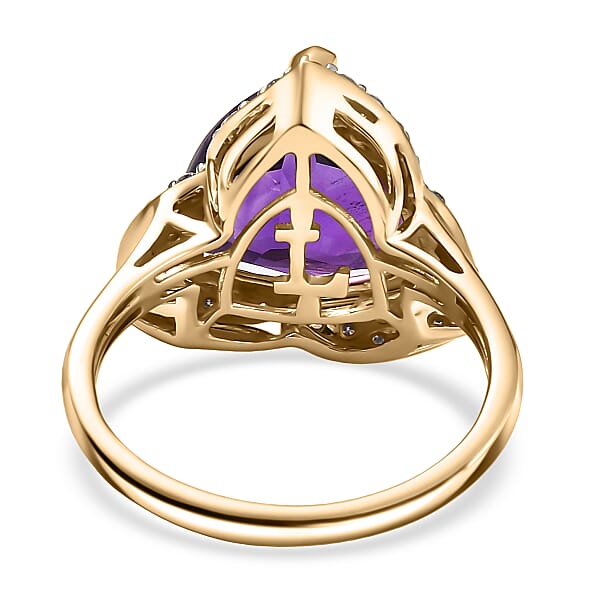 AAA Brejinho Amethyst And G-H SI Luxuriant Lab Grown Diamond 6.02 Ctw Ring In 10K Yellow Gold