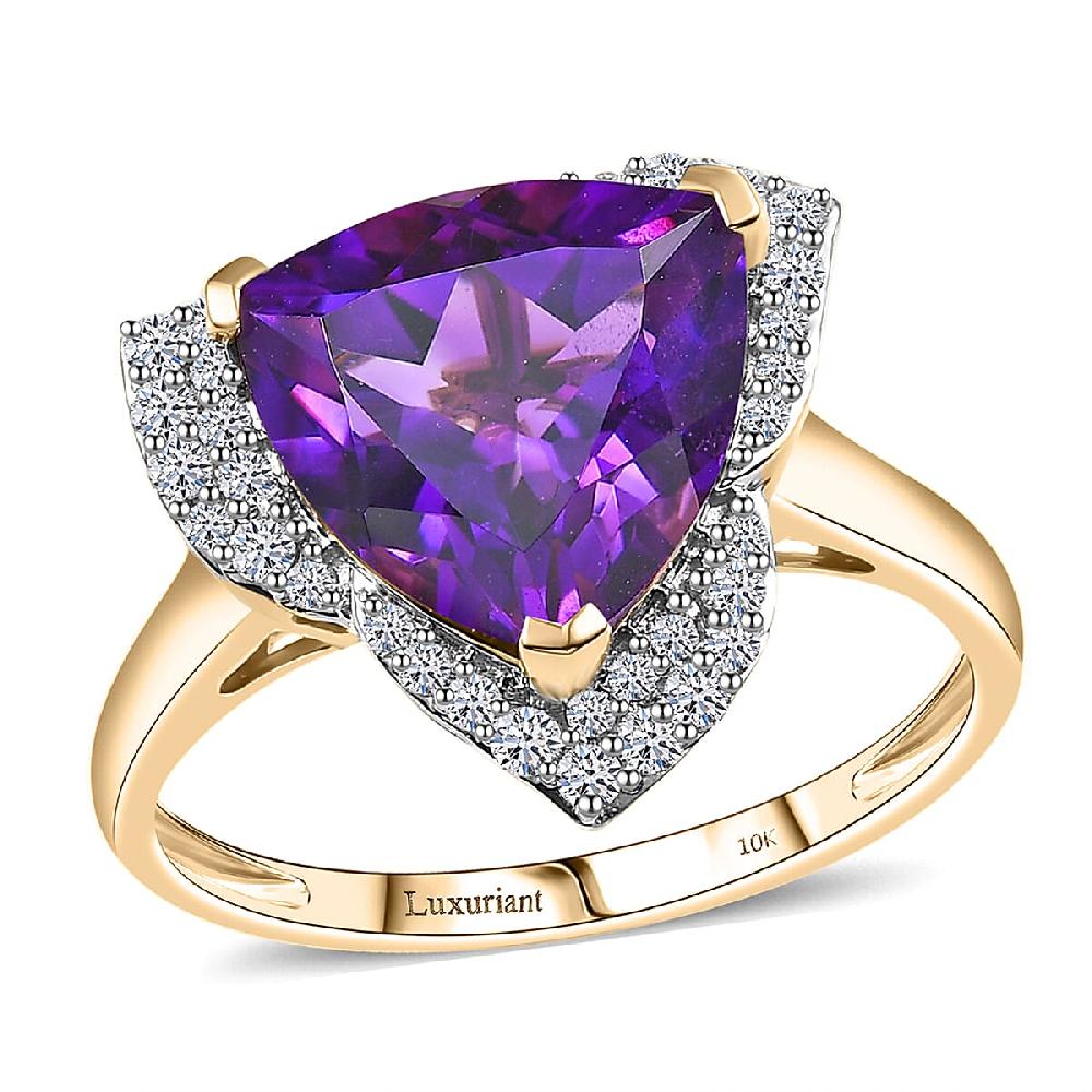 AAA Brejinho Amethyst and G-H SI Luxuriant Lab Grown Diamond 6.02 ctw Ring in 10K Yellow Gold