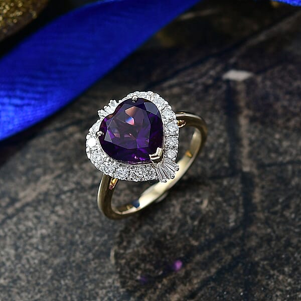AAA Brejinho Amethyst And Luxuriant Lab Grown Diamond G-H SI 4.09 Ctw Ring In 10K Yellow Gold