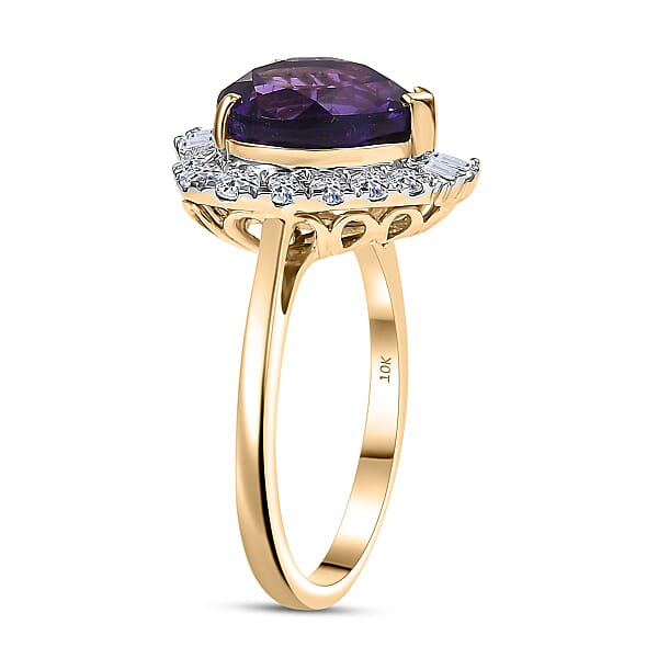 AAA Brejinho Amethyst And Luxuriant Lab Grown Diamond G-H SI 4.09 Ctw Ring In 10K Yellow Gold