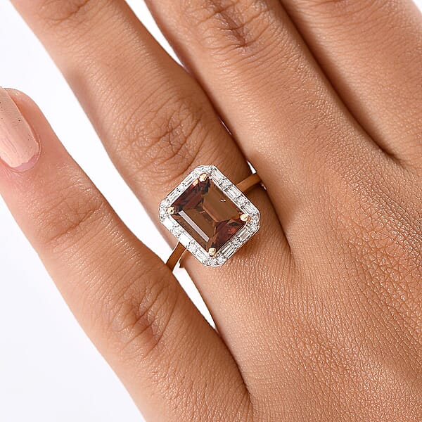 AAA Byzantine Tourmaline And G-H SI Luxuriant Lab Grown Diamond 3.84 Ctw Ring In 10K Yellow Gold