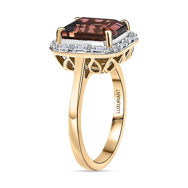 AAA Byzantine Tourmaline And G-H SI Luxuriant Lab Grown Diamond 3.84 Ctw Ring In 10K Yellow Gold