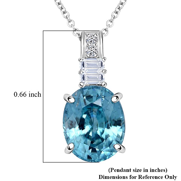 AAA Cambodian Blue Zircon And G-H SI Luxuriant Lab Grown Diamond 4.20 Ctw Pendant Necklace In 10K White Gold 18 Inches