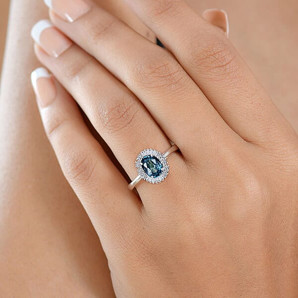 AAA Cambodian Blue Zircon And Luxuriant Lab Grown Diamond G-H SI 2.58 Ctw Ring In 10K White Gold