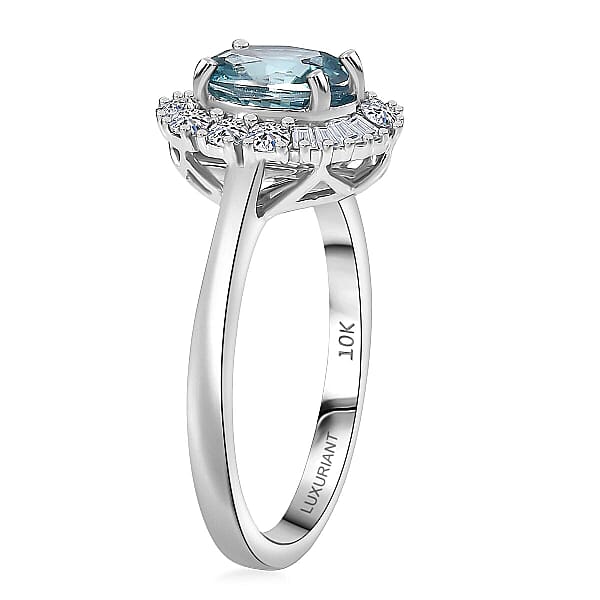 AAA Cambodian Blue Zircon And Luxuriant Lab Grown Diamond G-H SI 2.58 Ctw Ring In 10K White Gold