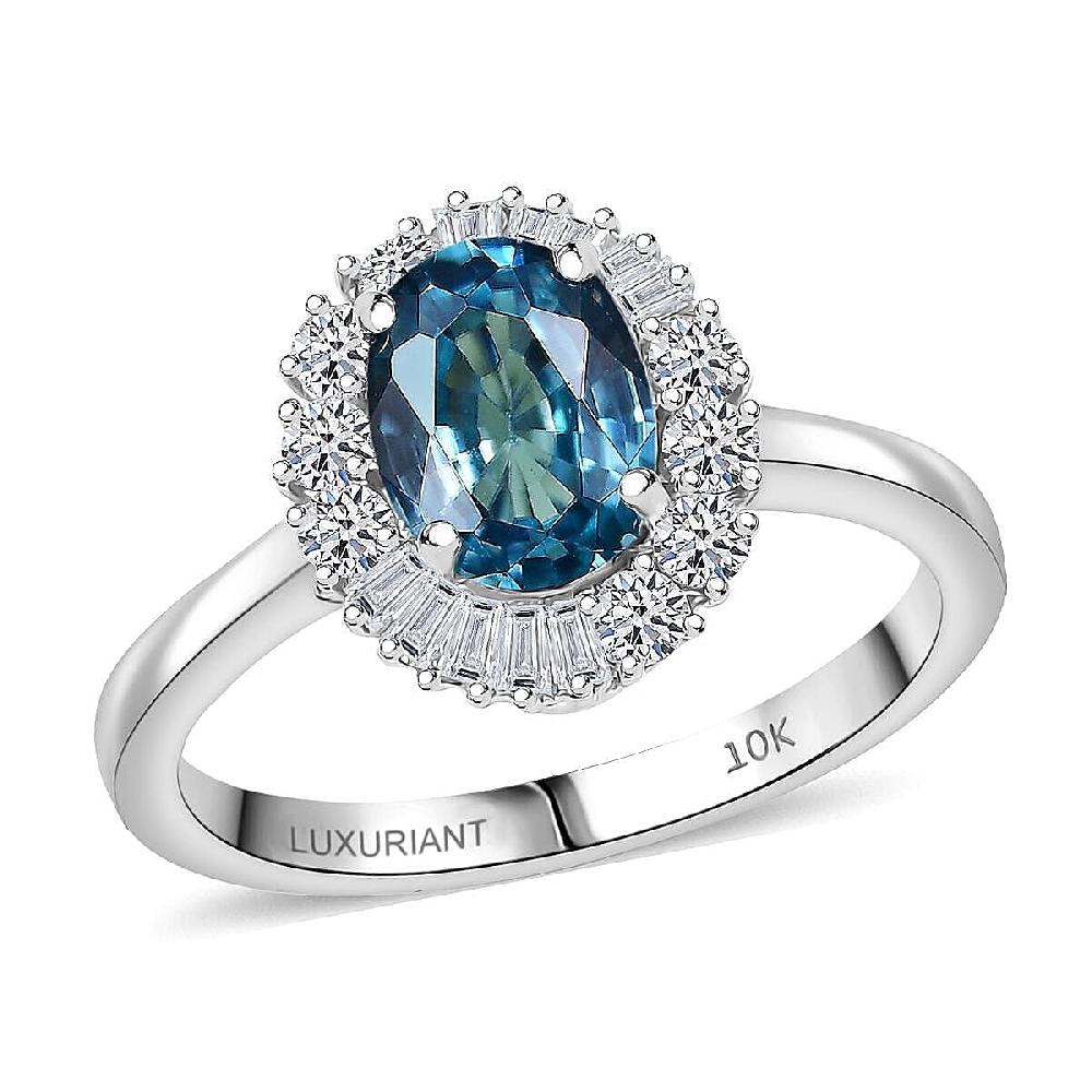 AAA Cambodian Blue Zircon and Luxuriant Lab Grown Diamond G-H SI 2.58 ctw Ring in 10K White Gold
