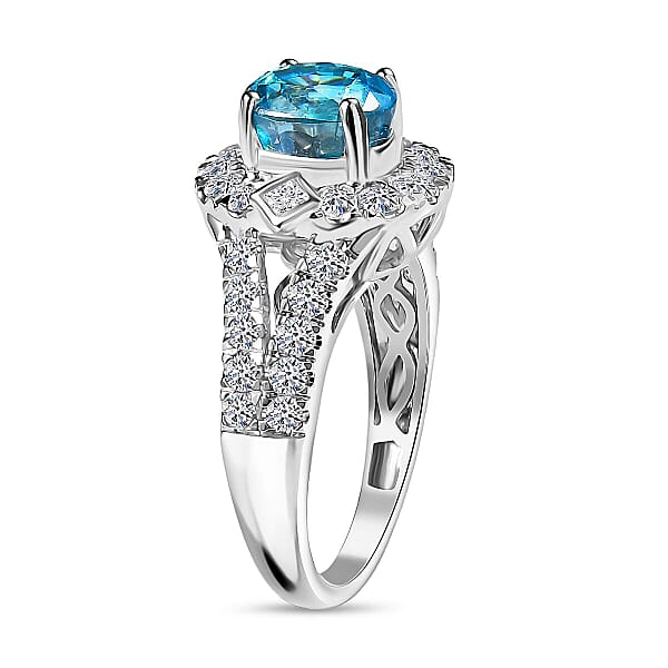 AAA Cambodian Blue Zircon Lab Grown Diamond Ring In 10K White Gold 4.85 Ctw