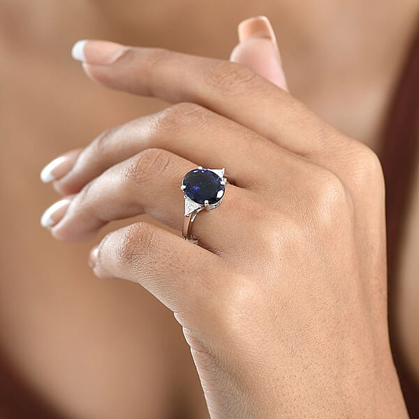 AAA Catalina Iolite And Luxuriant Lab Grown Diamond E-F VS 3.85 Ctw Art Deco Ring In 10K White Gold