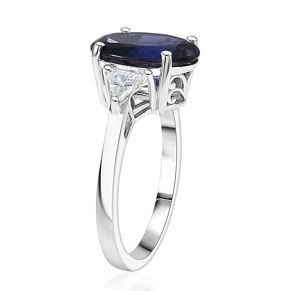 AAA Catalina Iolite And Luxuriant Lab Grown Diamond E-F VS 3.85 Ctw Art Deco Ring In 10K White Gold