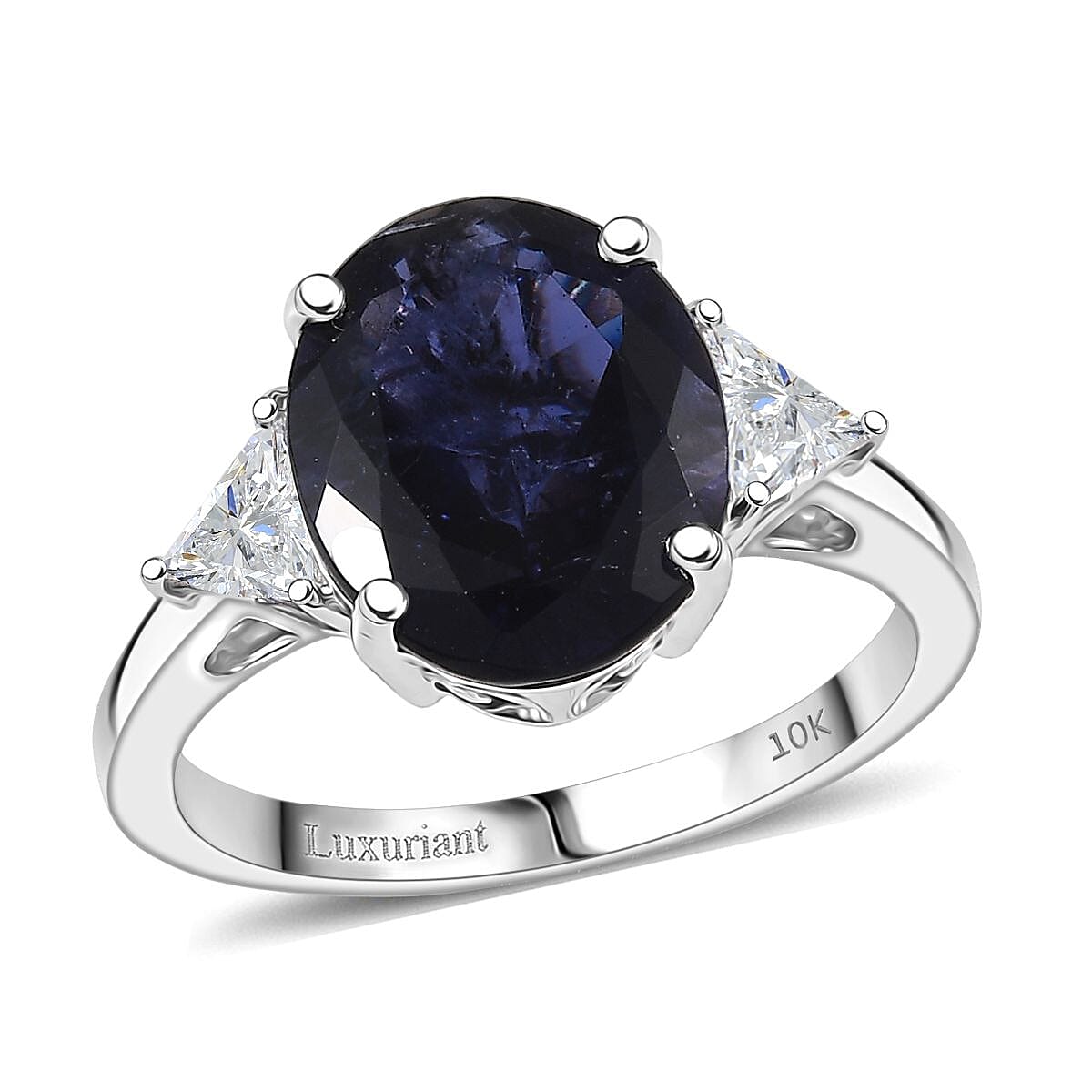 AAA Catalina Iolite and Luxuriant Lab Grown Diamond E-F VS 3.85 ctw Art Deco Ring in 10K White Gold