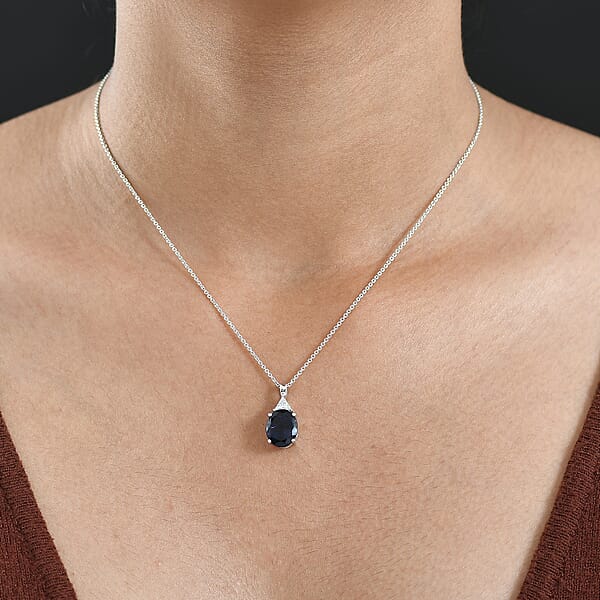AAA Catalina Iolite Lab Grown Diamond Art Deco Pendant Necklace In 10K White Gold 3.10 Ctw (20 Inches)