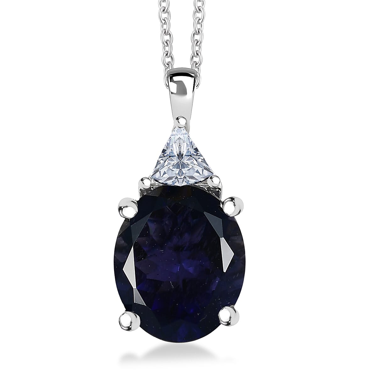 AAA Catalina Iolite Lab Grown Diamond Art Deco Pendant Necklace in 10K White Gold 3.10 ctw (20 Inches)