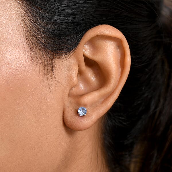 AAA Ceylon Blue Sapphire 1.25 Ctw Solitaire Stud Earrings In 10K White Gold