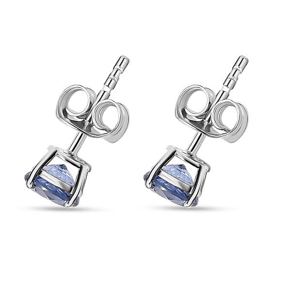 AAA Ceylon Blue Sapphire 1.25 Ctw Solitaire Stud Earrings In 10K White Gold