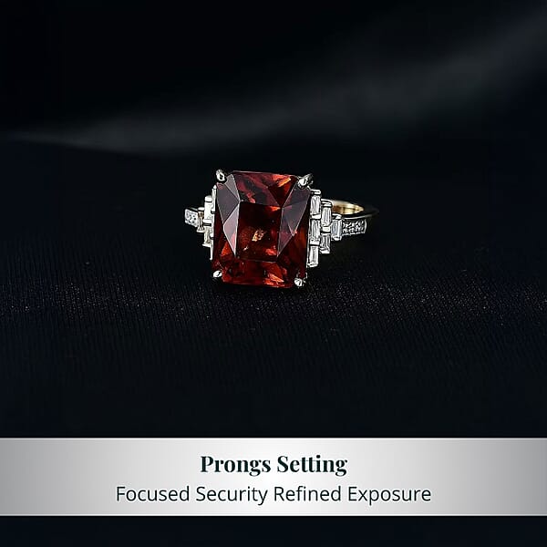 AAA Ceylon Honey Garnet Lab Grown Diamond Crown Royale Ring In 10K Yellow Gold 9.25 Ctw