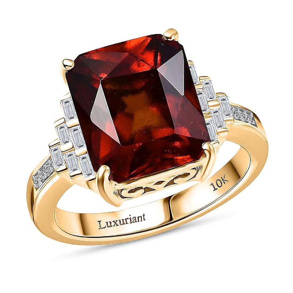 AAA Ceylon Honey Garnet Lab Grown Diamond Crown Royale Ring in 10K Yellow Gold 9.25 ctw