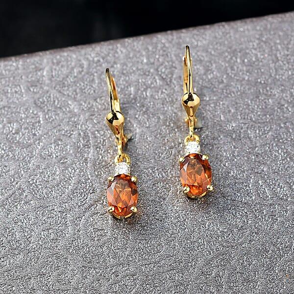 AAA Ceylon Honey Garnet Lab Grown Diamond Earrings In 18K Vermeil YG Over Sterling Silver 2.20 Ctw