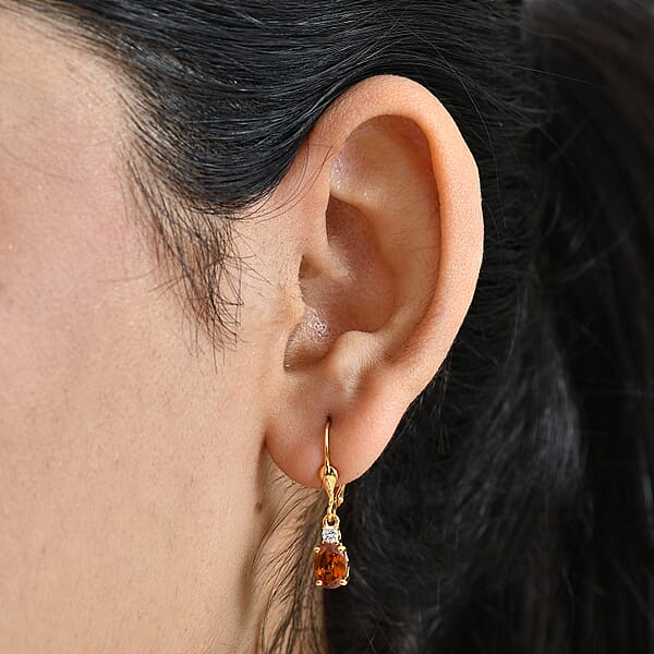 AAA Ceylon Honey Garnet Lab Grown Diamond Earrings In 18K Vermeil YG Over Sterling Silver 2.20 Ctw