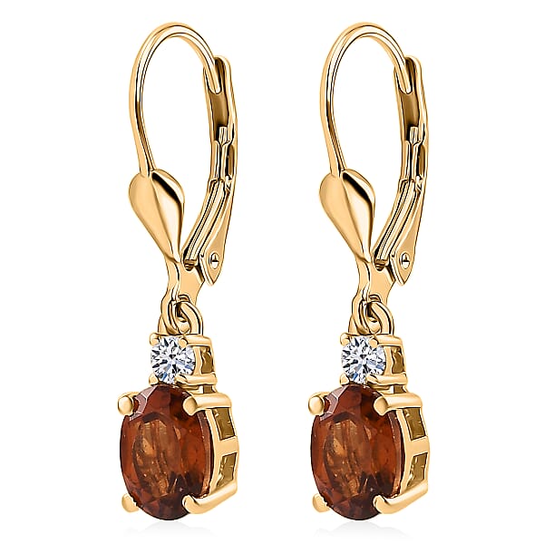 AAA Ceylon Honey Garnet Lab Grown Diamond Earrings In 18K Vermeil YG Over Sterling Silver 2.20 Ctw