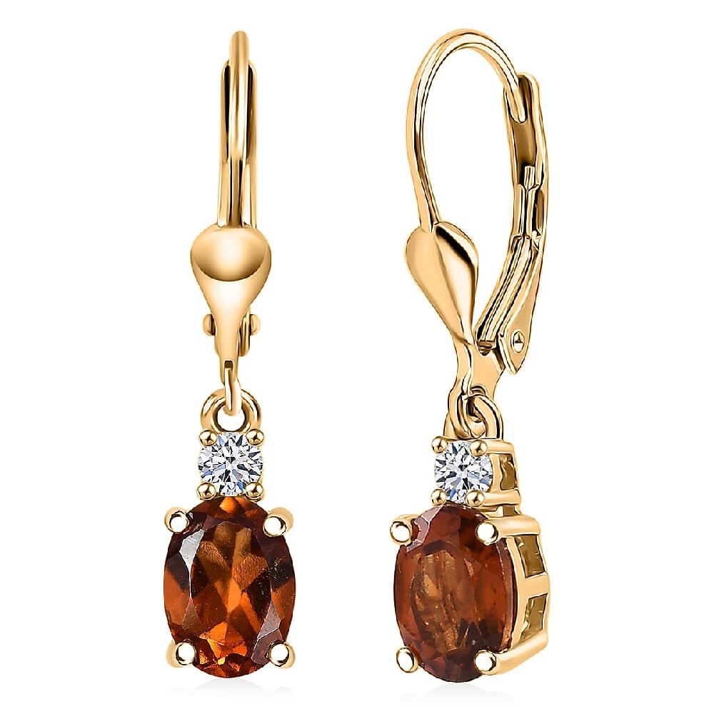 AAA Ceylon Honey Garnet Lab Grown Diamond Earrings in 18K Vermeil YG Over Sterling Silver 2.20 ctw