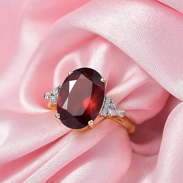AAA Ceylon Honey Garnet Lab Grown Diamond Of Passion Ring In 18K Vermeil YG Over Sterling Silver 7.65 Ctw