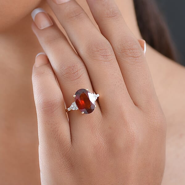 AAA Ceylon Honey Garnet Lab Grown Diamond Of Passion Ring In 18K Vermeil YG Over Sterling Silver 7.65 Ctw