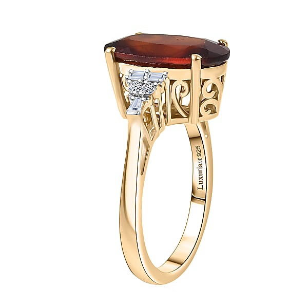 AAA Ceylon Honey Garnet Lab Grown Diamond Of Passion Ring In 18K Vermeil YG Over Sterling Silver 7.65 Ctw