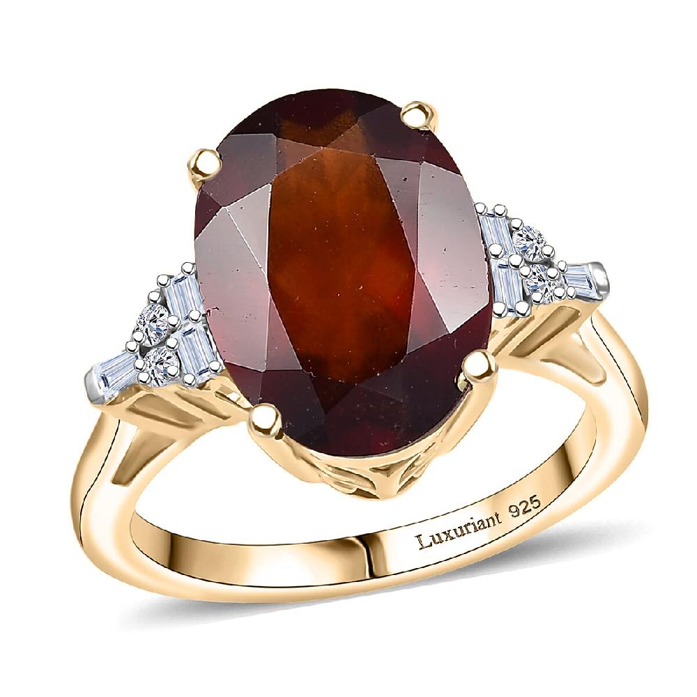 AAA Ceylon Honey Garnet Lab Grown Diamond of Passion Ring in 18K Vermeil YG Over Sterling Silver 7.65 ctw