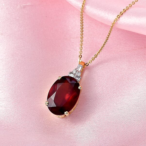 AAA Ceylon Honey Garnet Lab Grown Diamond Pendant Necklace In 18K Vermeil YG Over Sterling Silver 7.60 Ctw (20 Inches)