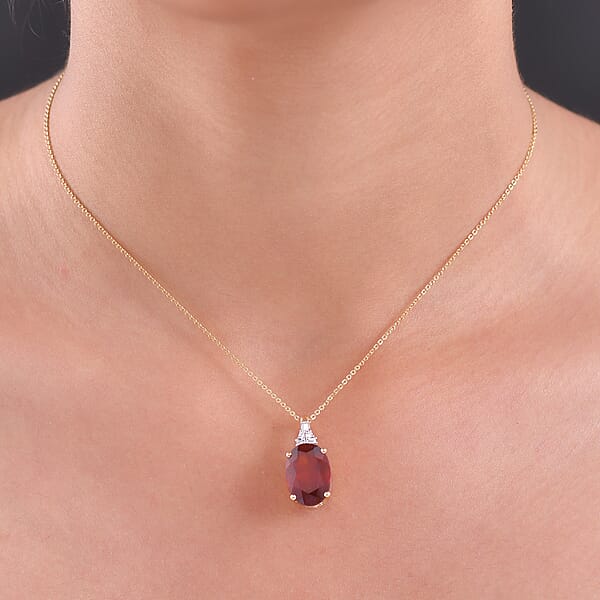 AAA Ceylon Honey Garnet Lab Grown Diamond Pendant Necklace In 18K Vermeil YG Over Sterling Silver 7.60 Ctw (20 Inches)
