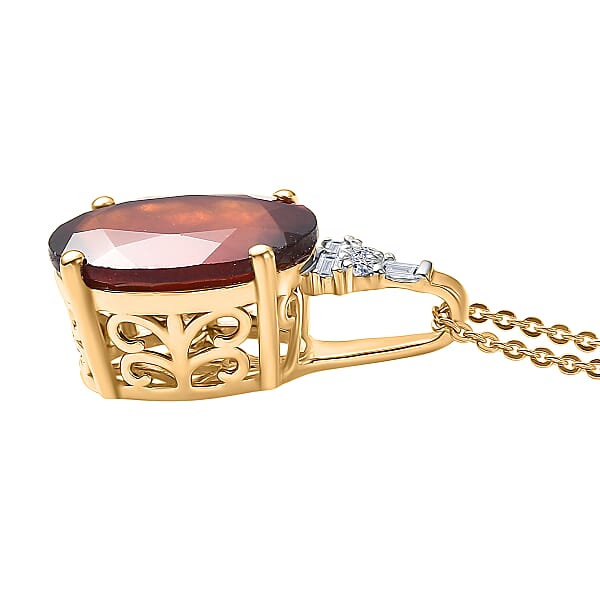 AAA Ceylon Honey Garnet Lab Grown Diamond Pendant Necklace In 18K Vermeil YG Over Sterling Silver 7.60 Ctw (20 Inches)