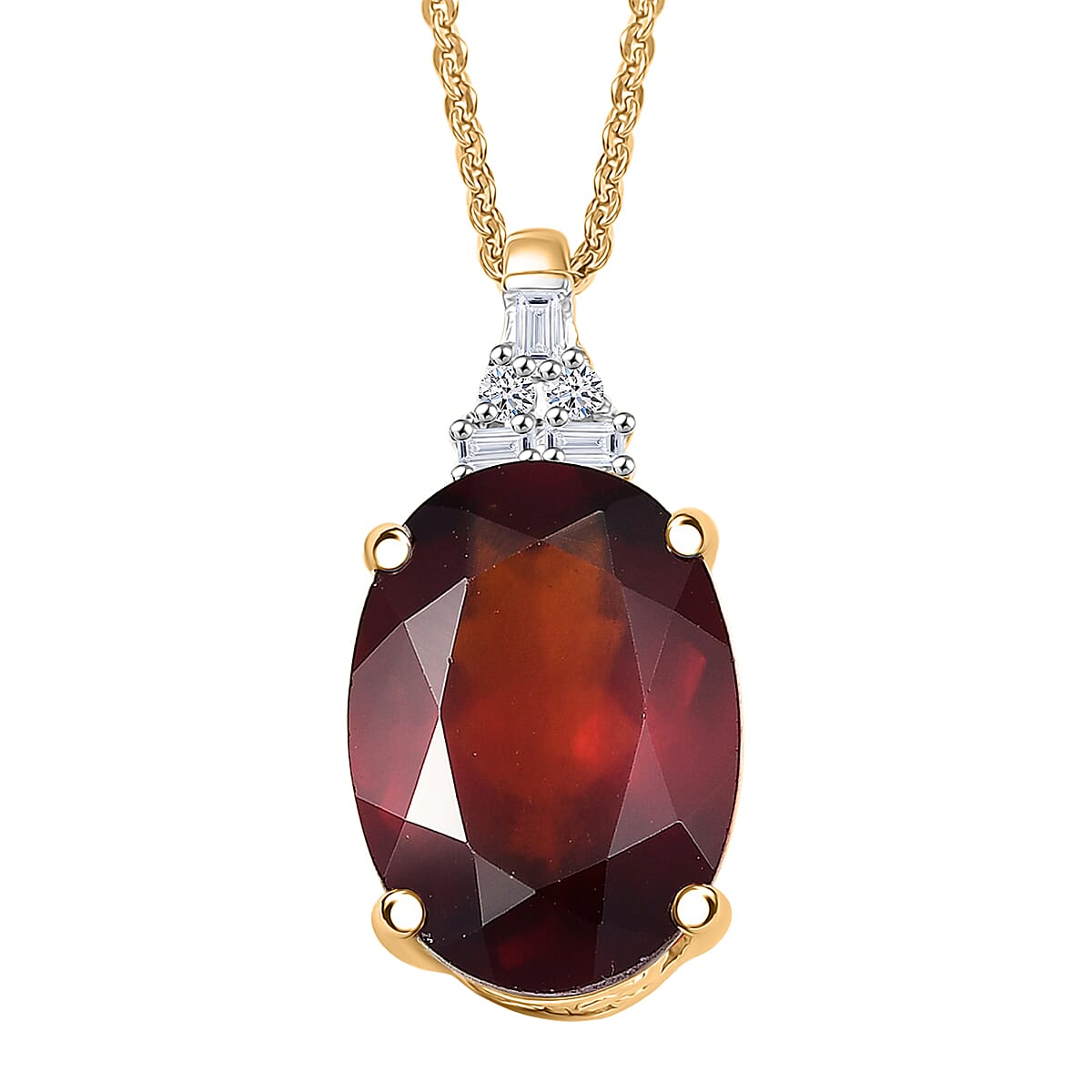 AAA Ceylon Honey Garnet Lab Grown Diamond Pendant Necklace in 18K Vermeil YG Over Sterling Silver 7.60 ctw (20 Inches)